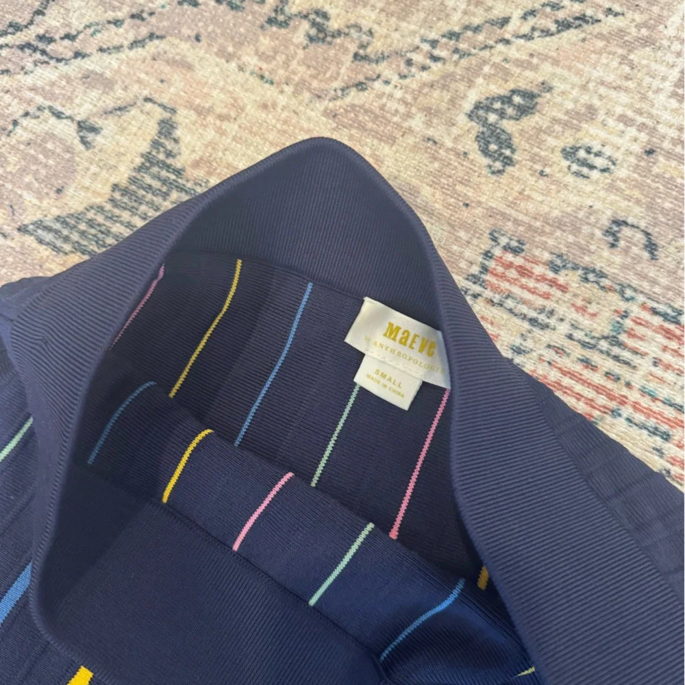 Maeve Navy A-Line Pleated Skirt with Pink, Yellow, Green & Blue Stripes - Picture 3 of 7